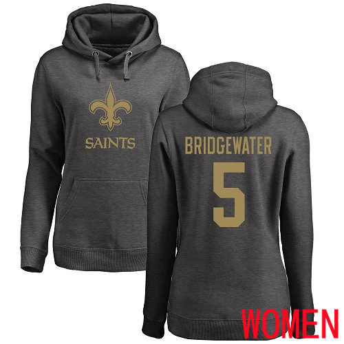 New Orleans Saints Ash Women Teddy Bridgewater One Color NFL Football #5 Pullover Hoodie Sweatshirts